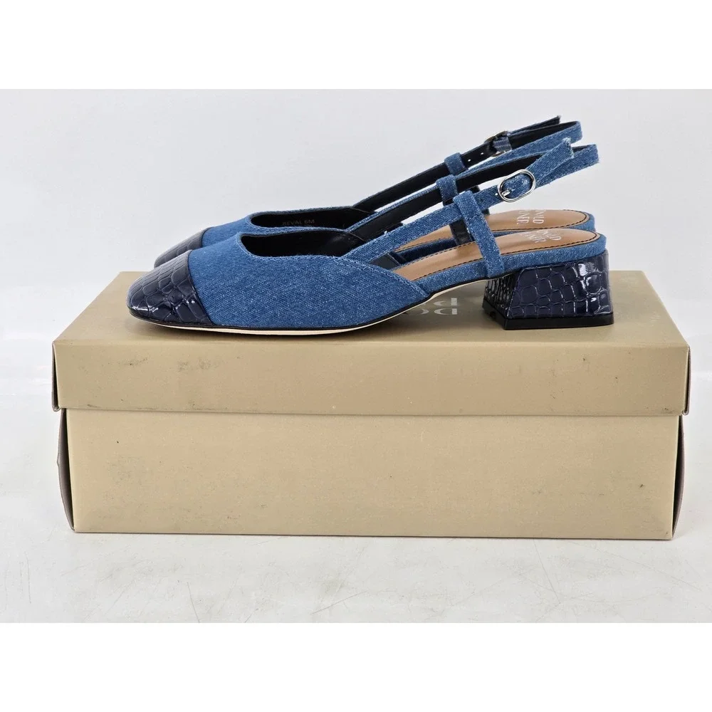 Donald Pliner Revaldn Slingback Heels Womens 6 Navy Multi Denim - New